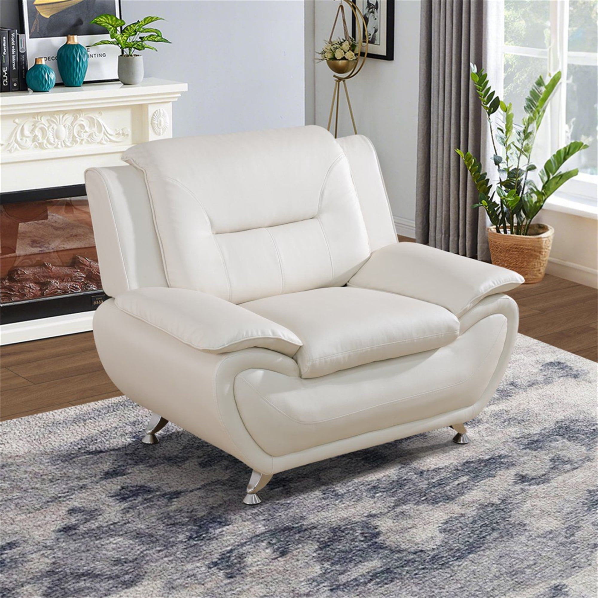 Aukfa 3 Piece Sofa Set - 46" Wide Upholstered Sofa Couch Armchair, Leather, White