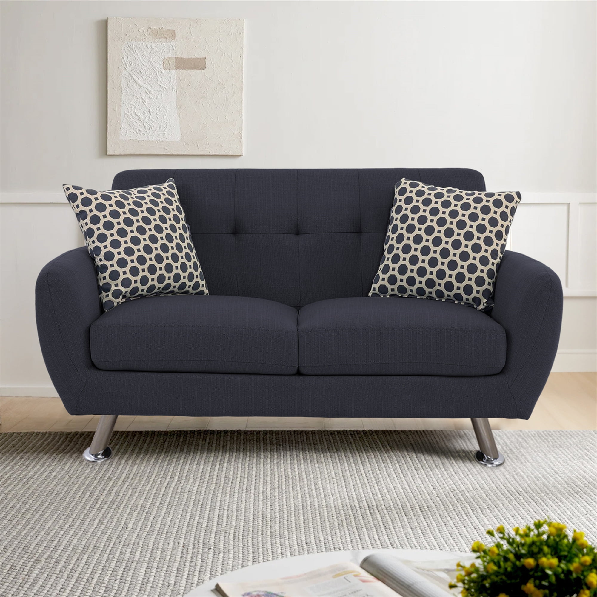 Aukfa 3 Piece Sofa Set - 56" Wide Upholstered Loveseat Deep Seat Couch for Living Room, Linen, Gray
