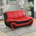 thumbnail image 1 of Aukfa 3 Piece Sofa Set - 60" Upholstered Loveseat Couch for Living Room Bedroom, Leather, Black&Red, 1 of 10