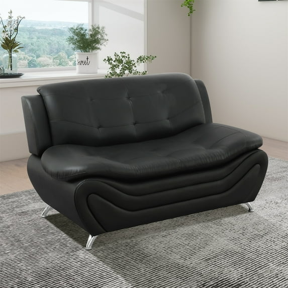 Aukfa 3 Piece Sofa Set - 60" Wide Upholstered Loveseat Couch for Living Room Bedroom, Leather, Black