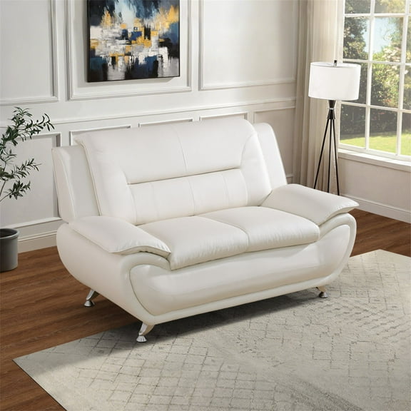 Aukfa 3 Piece Sofa Set - 61" Wide Upholstered Loveseat Couch for Living Room Bedroom, Leather, White