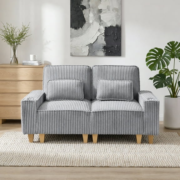 Aukfa 3 Piece Sofa Set - 71" Deep Seat Couch Loveseat Couch w/ Cup Holders&Pillows, Solid Wood Legs, Gray