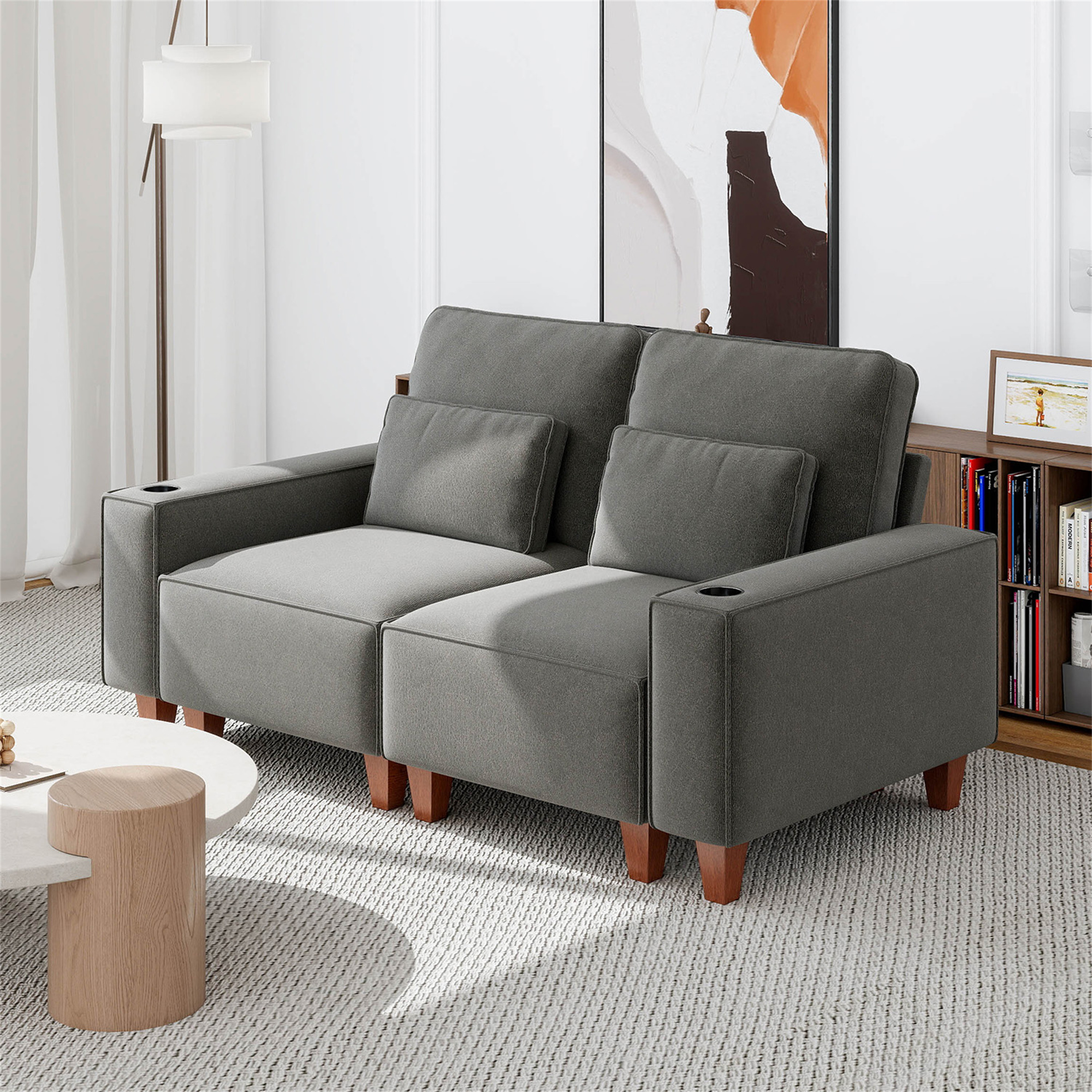 Aukfa 3 Piece Sofa Set - 71" Deep Seat Couch Loveseat Couch with Cup Holders&Pillows, Chenille, Gray
