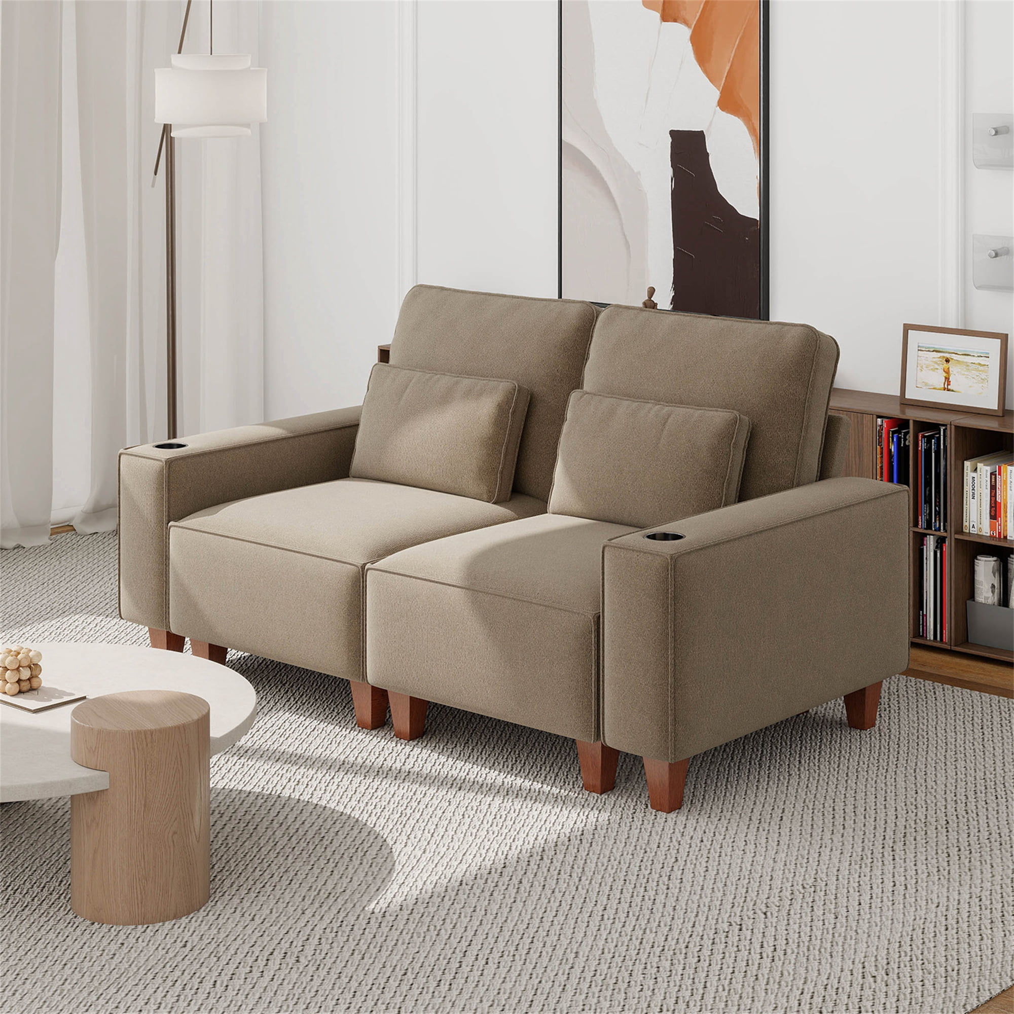 Aukfa 3 Piece Sofa Set - 71" Deep Seat Couch Loveseat Couch with Cup Holders&Pillows, Chenille, Khaki