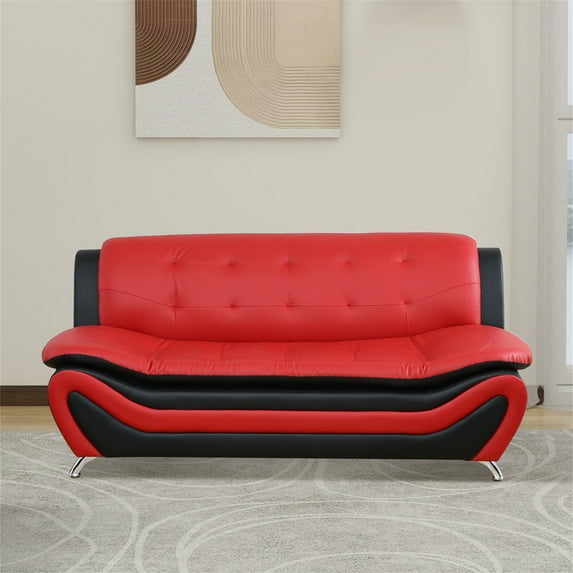 Aukfa 3 Piece Sofa Set - 76.5" Upholstered 3 Seat Sofa Couch for Living Room Bedroom, Leather, Red