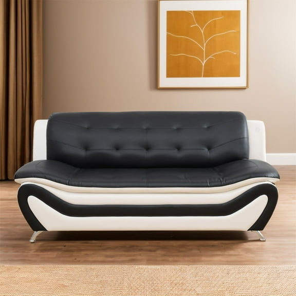 Aukfa 3 Piece Sofa Set - 76.5" Upholstered 3 Seat Sofa Couch for Living Room, Leather, Black&White