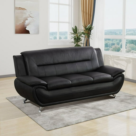 Aukfa 3 Piece Sofa Set - 79" Upholstered 3 Seat Sofa Couch for Living Room Bedroom, Leather, Black