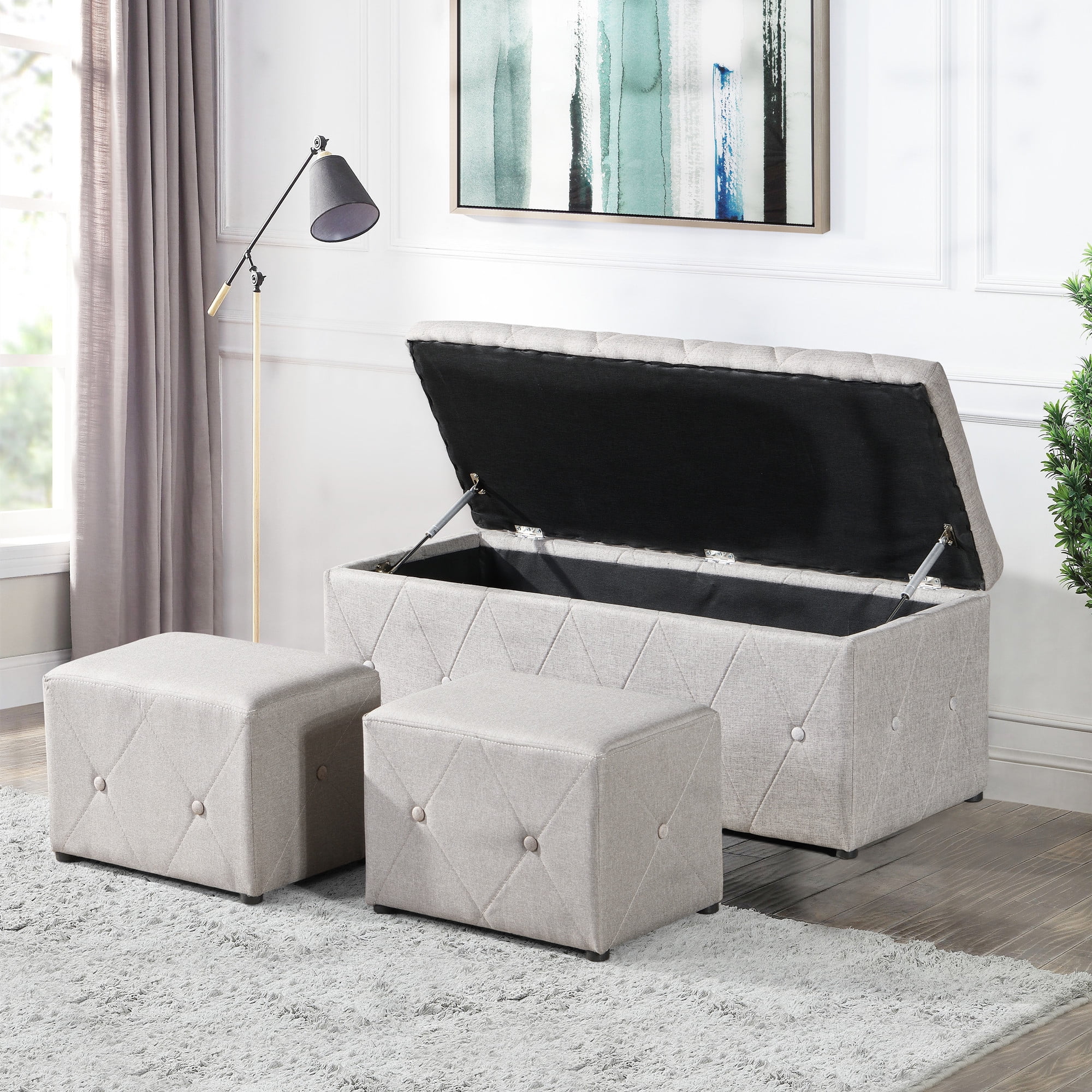 Aukfa 3 Piece Storage Bench with Ottoman Set for Bedroom, Lift Top ...