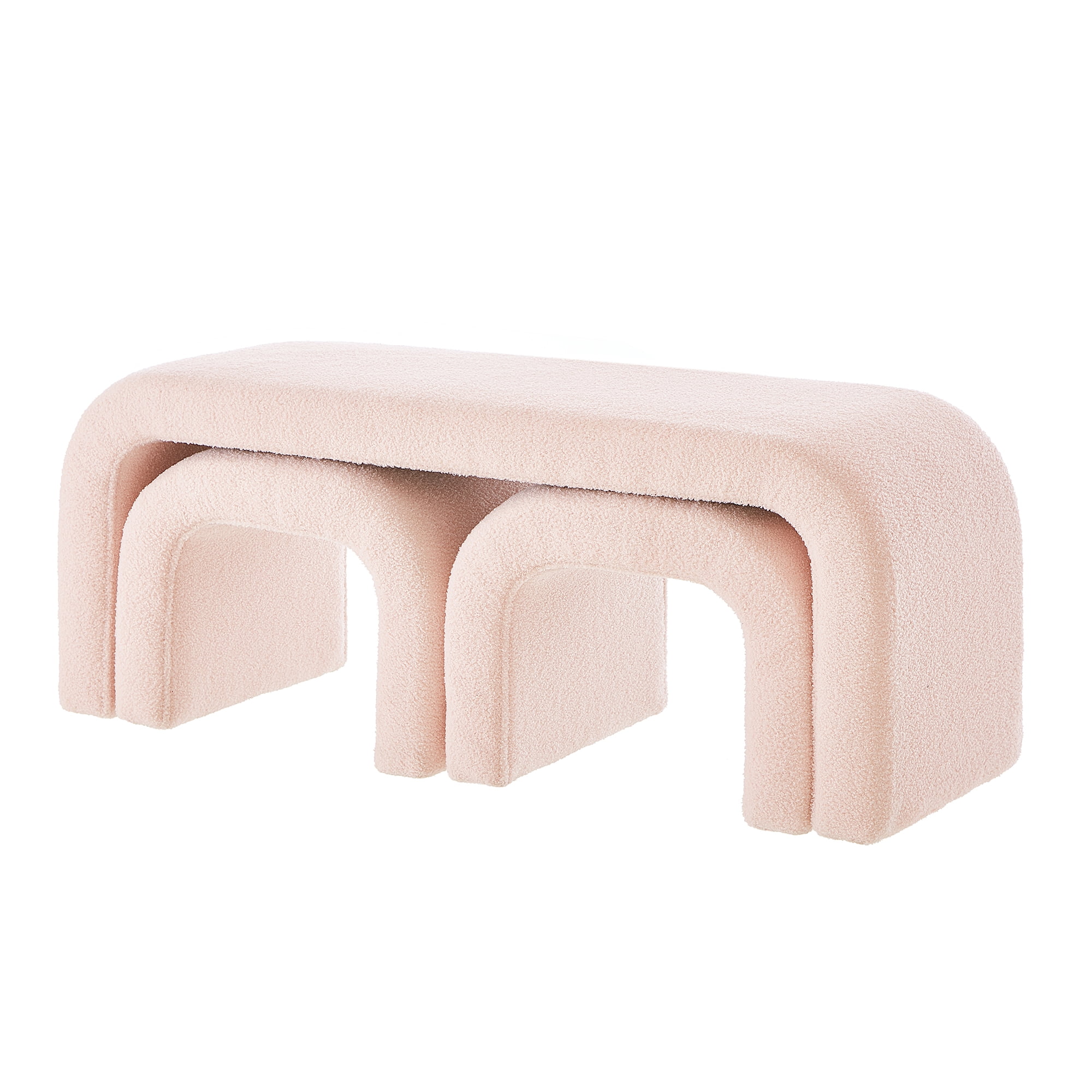 Aukfa 3-Piece U-Shaped Teddy Ottoman Bench Set, Upholstered End of Bed Bench, 2 Stools, No Assembly Required,Pink