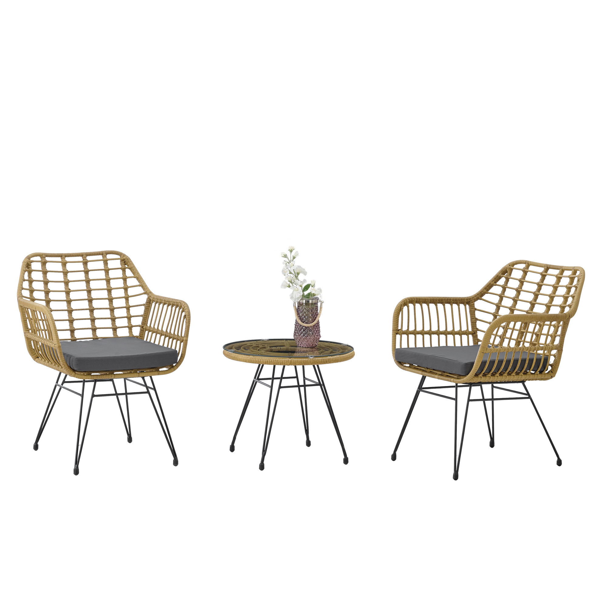 Aukfa 3 Pieces table set,Modern Rattan Coffee Chair Table Set,Outdoor Furniture Rattan Chair,Garden Set with Two Chair and One Table,Conversation Set - image 1 of 9