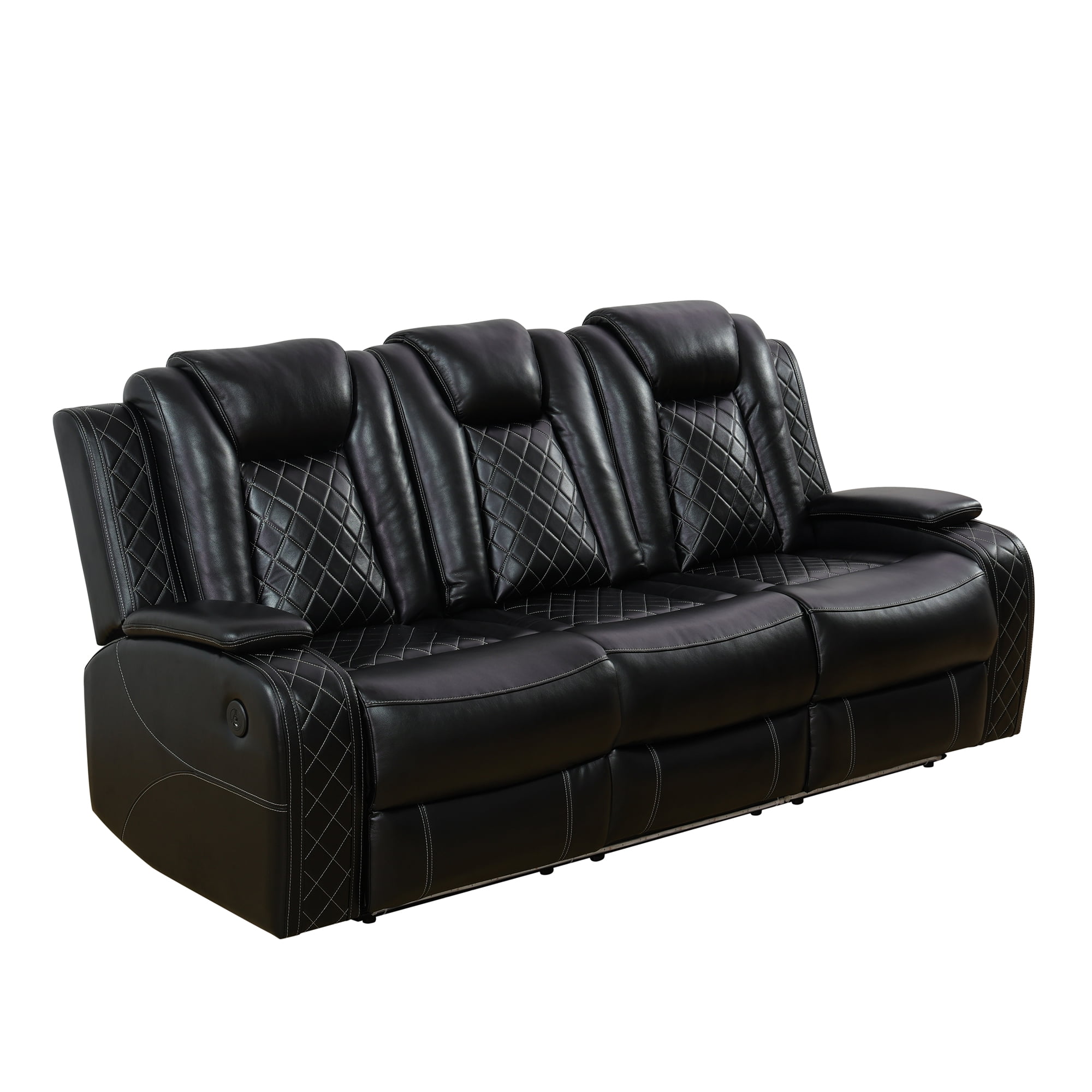 Aukfa 3-Seater Power Recliner Sofa Set W/ Wireless Charging, Reading Light & Storage, Modern Home Theater Seating for Living Room, Black