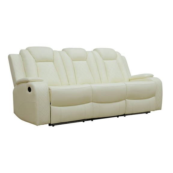 Aukfa 3-Seater Power Recliner Sofa Set W/ Wireless Charging, Reading Light & Storage, Modern Home Theater Seating for Living Room, White