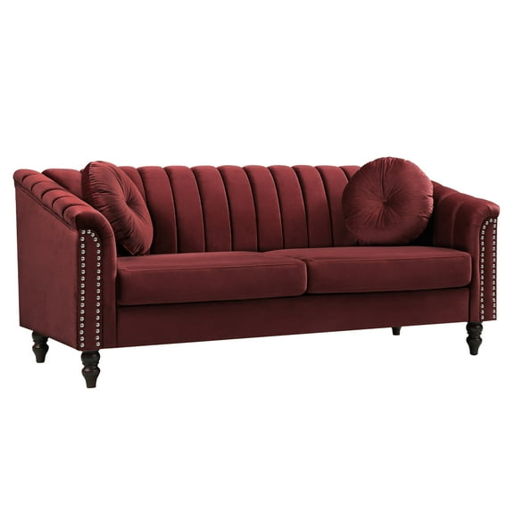 Aukfa 3 Seater Sofa Couch Set, Contemporary Living Room Sofa for Living Room Furniture Sets, Red