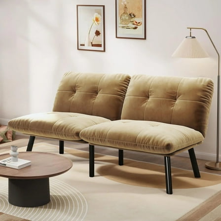 Aukfa 3-in-1 Velvet Futon Sofa Bed, 63" Sleep Sofa with Split 5-Position Backrests, Brown