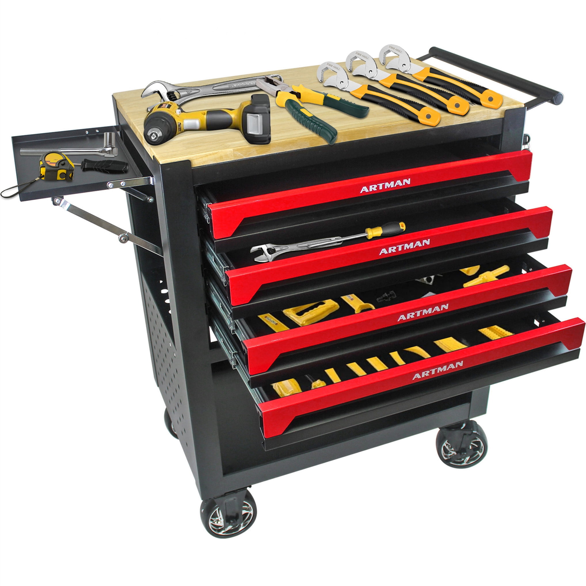 Aukfa 30 inch Mechanic's Tool Cart, 700 LB Capacity 4-Drawer Tool Chest on Wheels for Garage, Red