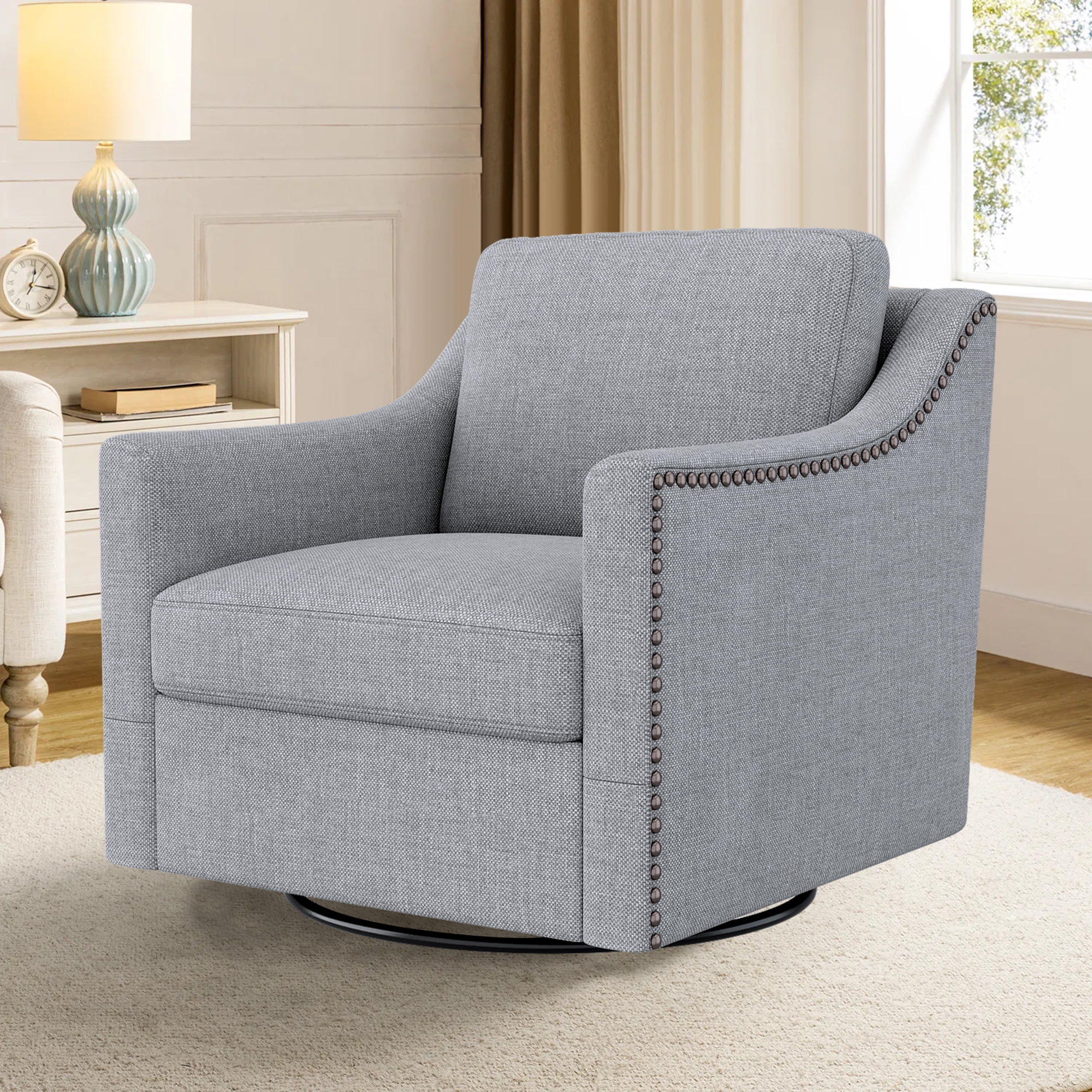 Aukfa 31.1"W Modern Swivel Accent Chair Armchair Reading Chair Single Sofa for Living Room, Gray