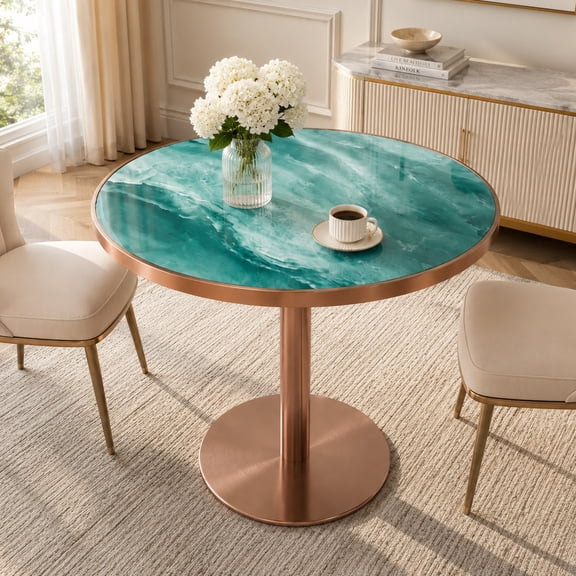 Aukfa 31.5" Round Sintered Stone Dining Table for 2-4, Kitchen Table Tulip Table with Rose Gold Pedestal Base for Bistro Small Apartment,Emerald Green
