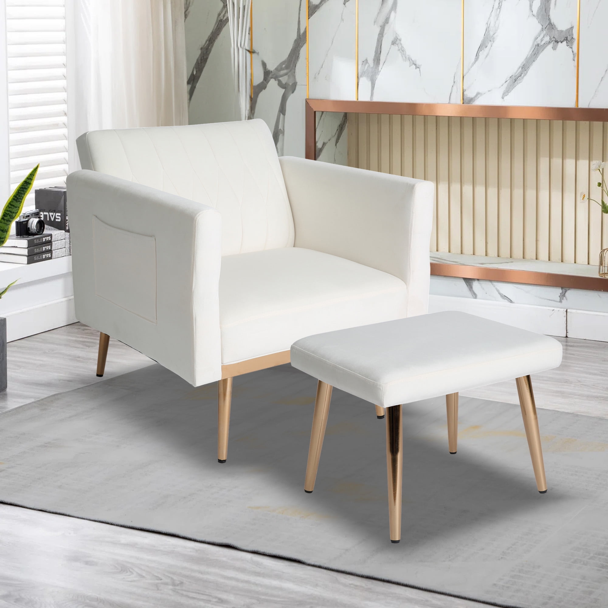 Aukfa 32" Accent Chair with Ottoman, Futon Chair with Adjustable