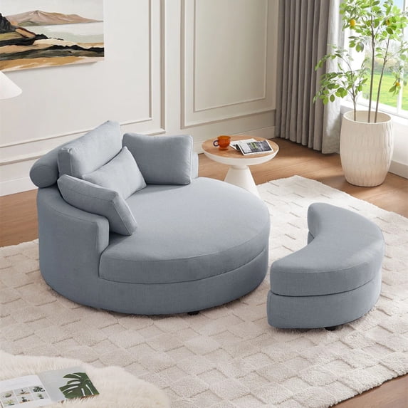 Aukfa 51"W Oversized Barrel Chair Accent Chair with Ottoman for Living Room Bedroom, Linen, Gray