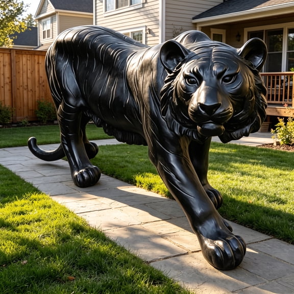 Aukfa 33.46" Black Tiger Statue, Realistic Resin Outdoor Garden Decor for Lawn, Patio & Yard