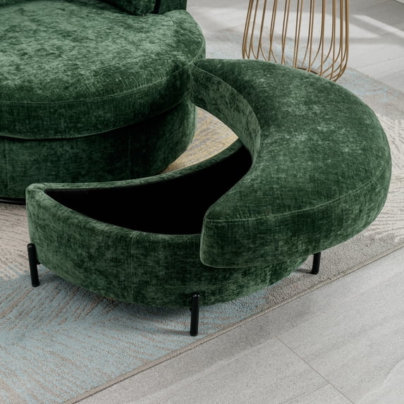 Aukfa 33" Storage Ottoman, Convertible Bench, Side Table for Living Room, Half Moon Shape, Green