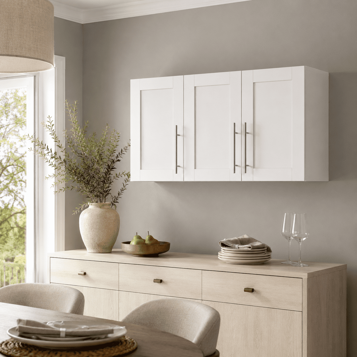 Aukfa 35.4" Wall Mounted Storage Cabinet with Adjustable Shelves, Stackable White Utility Cabinet for Laundry Room & Kitchen, White