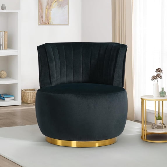 Spring Round Chair Aukfa 360-Degree Swivel Barrel Chair, Modern Velvet Round Accent Chair ...