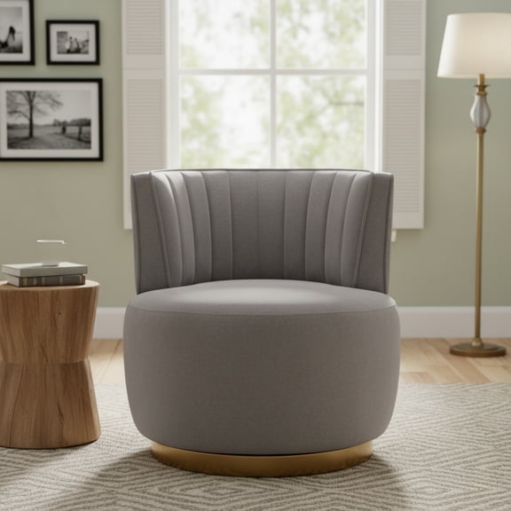Aukfa 360-Degree Swivel Barrel Chair, Modern Velvet Round Accent Chair for Nursery and Living Room, Gray