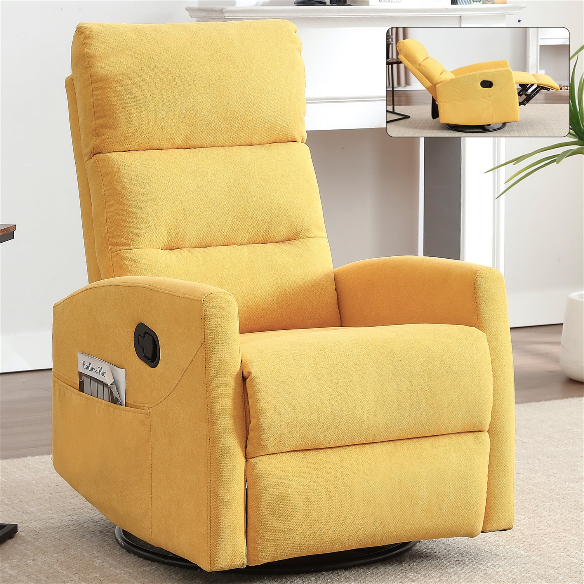 Side Rocking Chair Aukfa 360 Degree Swivel Rocker Recliner Glider Chair with Side Pocket ...