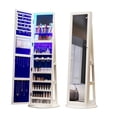 thumbnail image 1 of Aukfa 360° Swivel Jewelry Armoire,LED Jewelry Organizer Stand with Full Length Mirror,White, 1 of 8