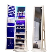 Aukfa 360  Swivel Jewelry Armoire,LED Jewelry Organizer Stand with Full Length Mirror,White
