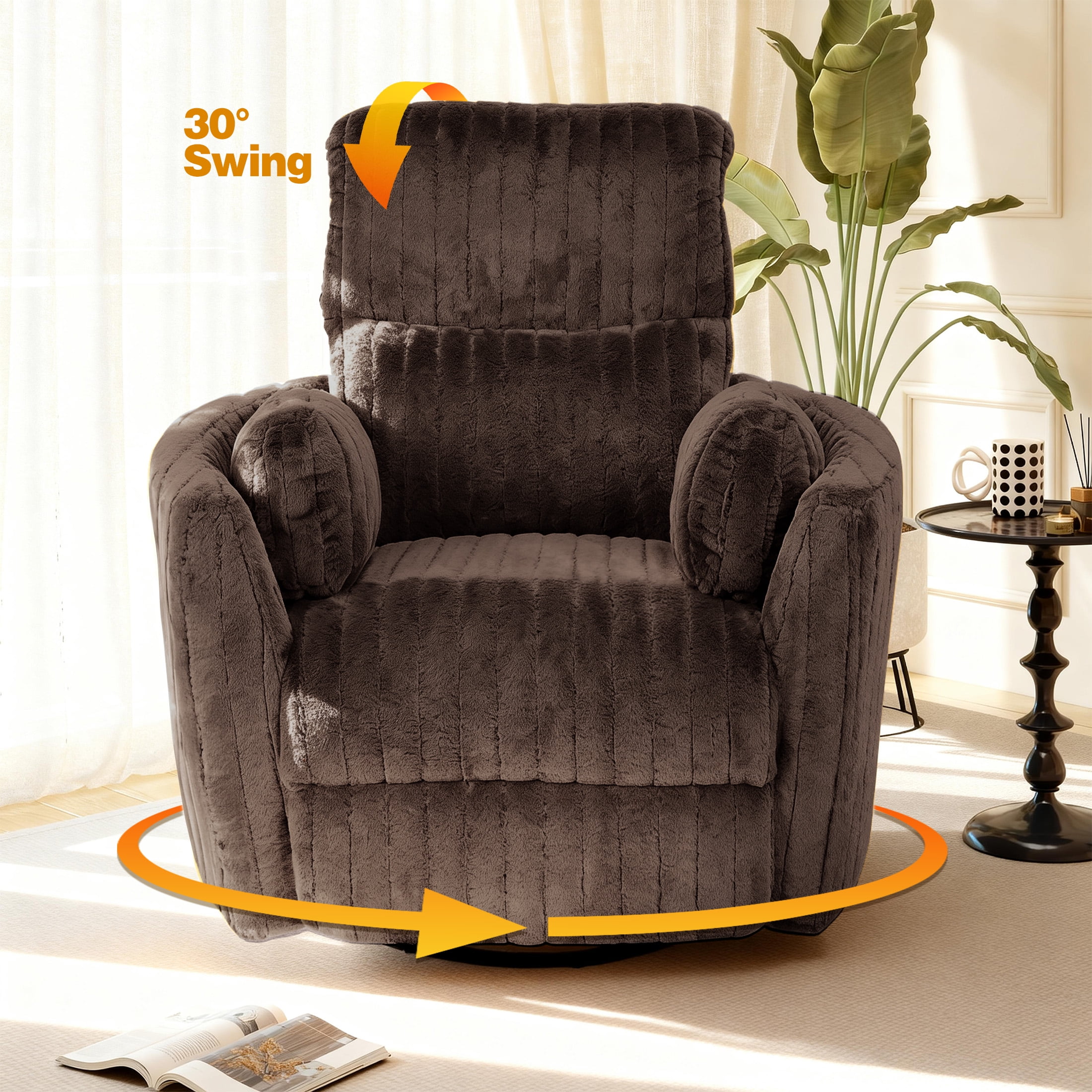 Aukfa Swivel Rocking Glider Power Recliner Chair with 24" Wide Seat & Type-C & USB Ports, Brown