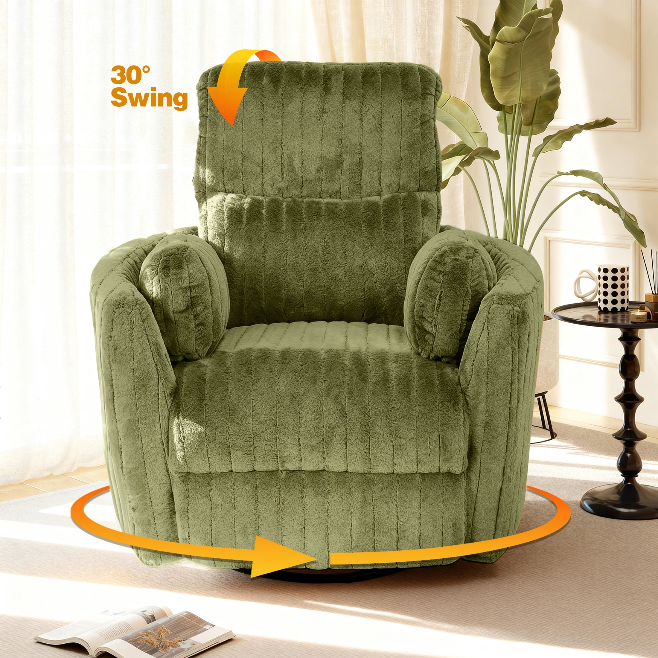 Aukfa Swivel Rocking Glider Power Recliner Chair with 24" Wide Seat & Type-C & USB Ports, Green