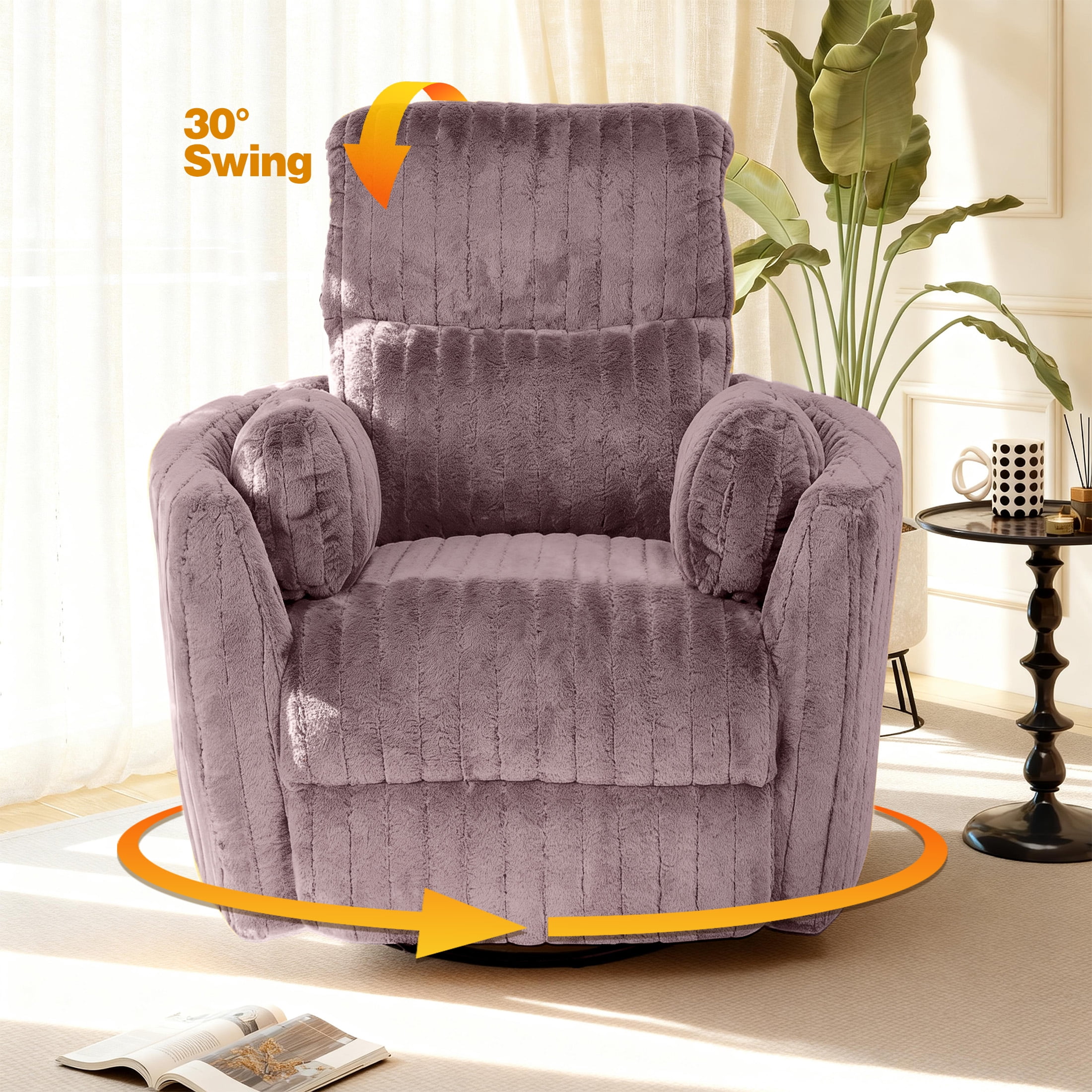 Aukfa Swivel Rocking Glider Power Recliner Chair with 24" Wide Seat & Type-C & USB Ports, Taupe