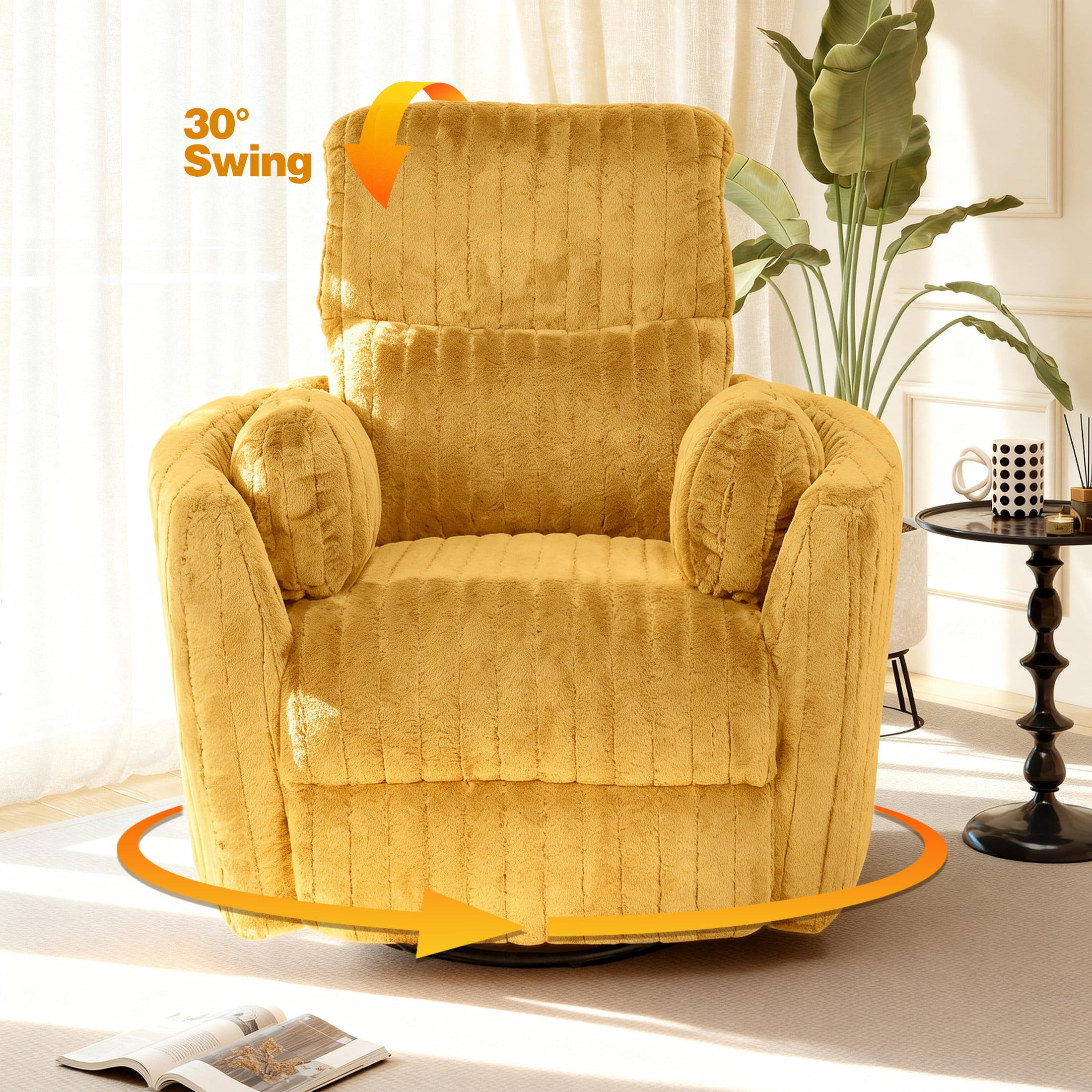 Aukfa Swivel Rocking Glider Power Recliner Chair with 24" Wide Seat & Type-C & USB Ports, Yellow