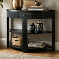 thumbnail image 1 of Aukfa 37" Fluted Half Moon Console Table with Drawer & Open Shelves, Entryway Accent Table for Living Room Hallway, Black, 1 of 8