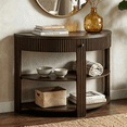 thumbnail image 1 of Aukfa 37" Fluted Half Moon Console Table with Drawer & Open Shelves, Entryway Accent Table for Living Room Hallway, Espresso, 1 of 8