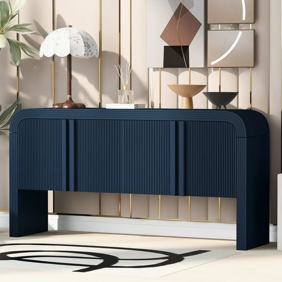 Aukfa 4-Door Striped Storage Cabinets, Sideboard Console Table for Hallway Living Room,Blue