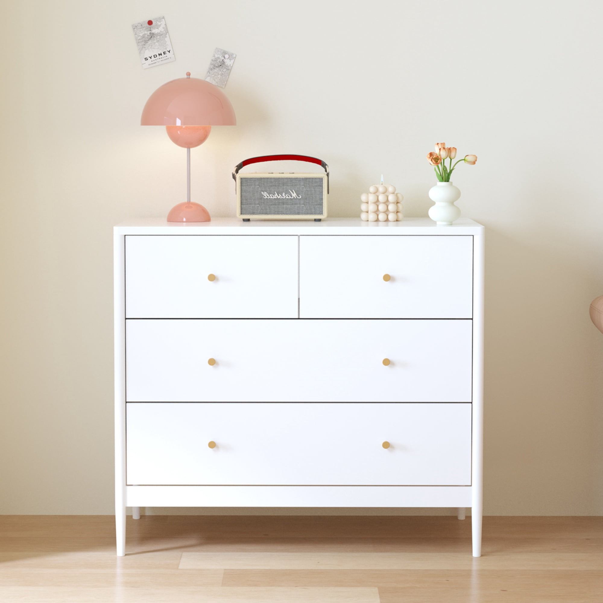 Aukfa 4 Drawer Dresser for Bedroom, Wooden Chest of Drawers Storage Cabinet,White Aukfa 4 Drawer Dresser for Bedroom, Wooden Chest of Drawers Storage Cabinet,White