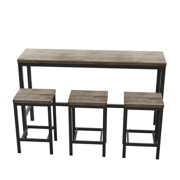 Aukfa 4-Piece Counter Height Extra Long Dining Table Set with 3 Stools, Pub Table and Chairs Set of 4, Gray