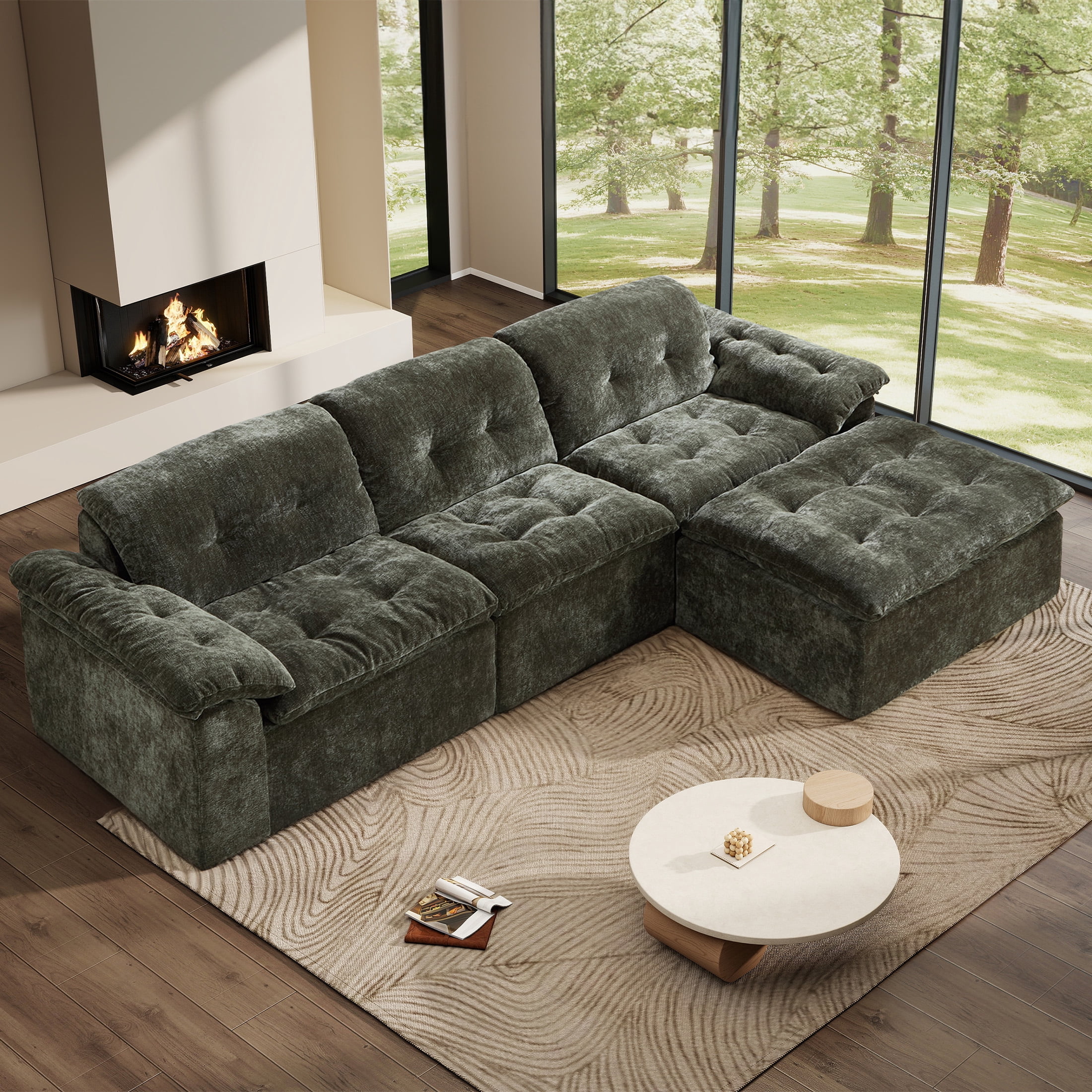 Aukfa 4-Piece L-Shaped Modular Sectional Sofa with Ottoman for
