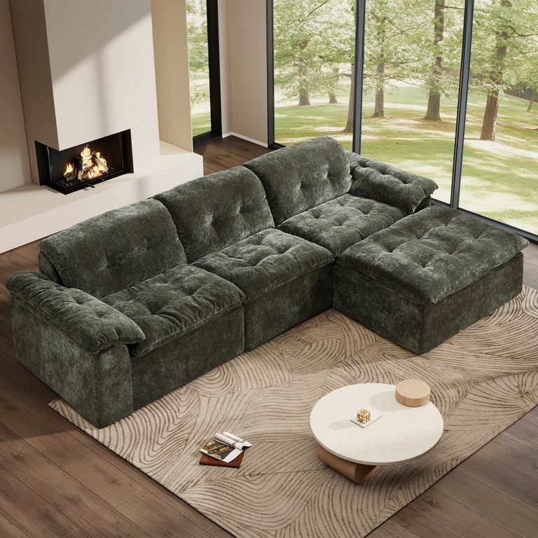 Aukfa 4-Piece L-Shaped Modular Sectional Sofa with Ottoman for