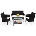 thumbnail image 1 of Aukfa 4 Piece Rattan Outdoor Sofa Patio Conversation Couch Set with 2-Tier Coffee Table&Beige Cushion, 1 of 9