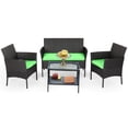 thumbnail image 1 of Aukfa 4 Piece Rattan Outdoor Sofa Patio Conversation Couch Set with 2-Tier Coffee Table&Green Cushion, 1 of 9