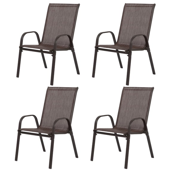 Aukfa 4 Pieces Patio Dining Chairs, Outdoor Bistro Chairs w/ High Backrest for Garden Patio,Brown