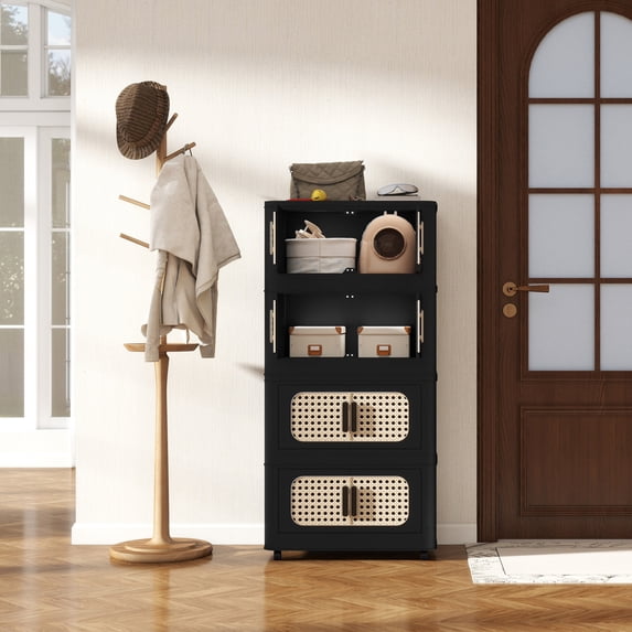 Aukfa 4 Tier Stackable Storage Bins Folding Collapsible Storage Cabinet, Closet Organizers and Storage Box,Black - Walmart.com