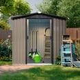 thumbnail image 1 of Aukfa 4' x 6' Outdoor Storage Shed, Waterproof Metal Garden Shed with Doors and Sloped Roof for Patio, Backyard, Lawn, Tool Storage, Bike Shed, Brown, 1 of 8