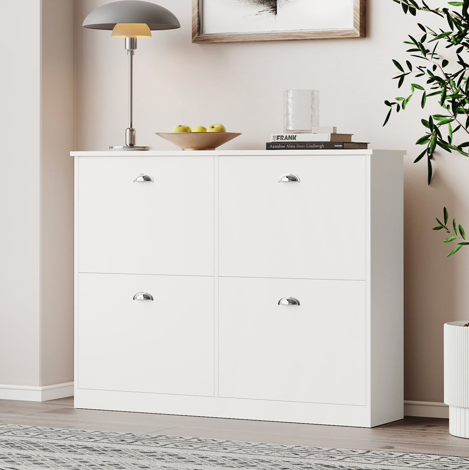 Aukfa 40.3" Slim Narrow Shoe Cabinet with Drawers for Entryway,Entryway Shoe Organizer w/Adjustable Shelves,White