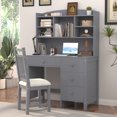 thumbnail image 1 of Aukfa 40" Home Office Computer Desk with Hutch, Executive Desk & Upholstered Chair Set with Bookshelf for Study/Bedroom, Gray, 1 of 8