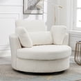 thumbnail image 1 of Aukfa 42" Oversized Swivel Accent Chair w/ Lumbar Pillow, Living Room Barrel Chair Read Chair, Ivory, 1 of 8